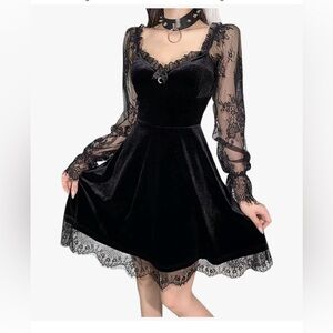 Goth Black Lace Long Sleeve Dress size small